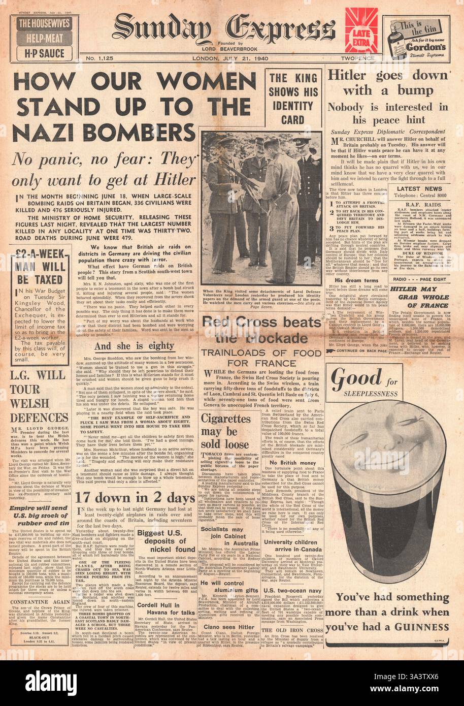 1940 première page Sunday Express Hitler et l'opinion mondiale sur la parole Banque D'Images