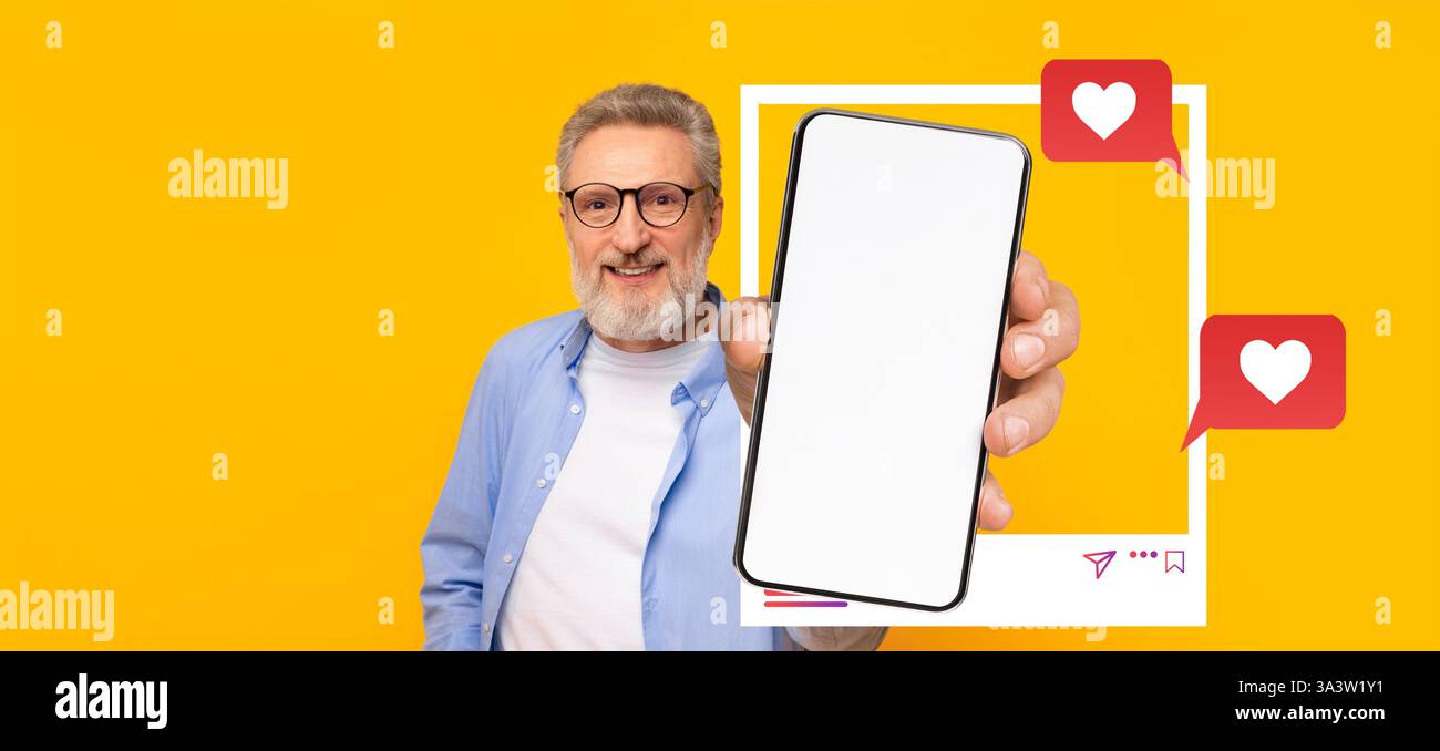 Un influenceur engageant présente un smartphone pour l'interaction avec les médias sociaux Banque D'Images