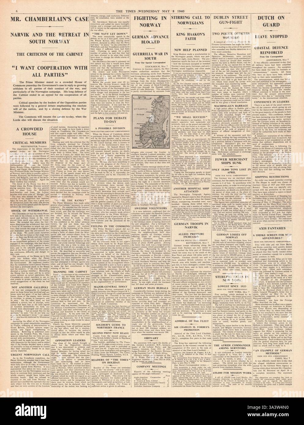 1940 page 6 la fois Chamberlain fait de discours en Chambre des communes Banque D'Images