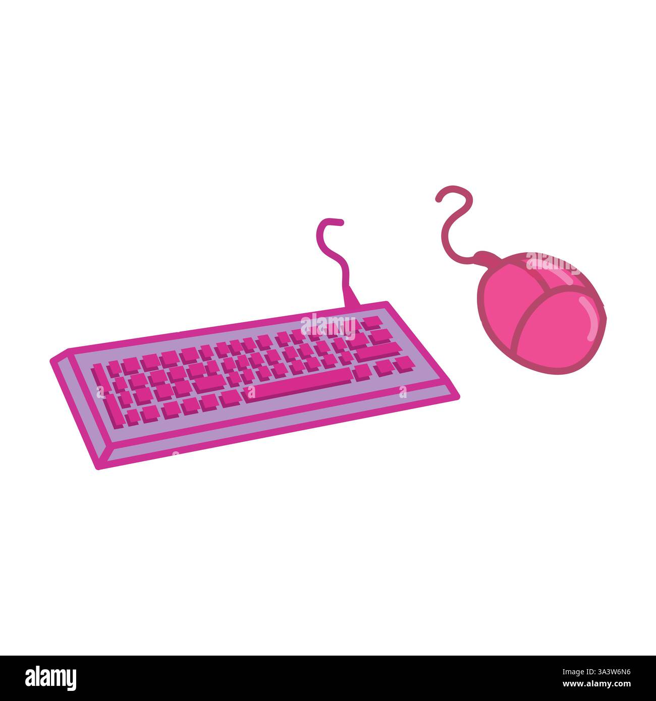 Clavier rose et souris d'ordinateur. Illustration vectorielle isolée sur fond blanc. Illustration de Vecteur