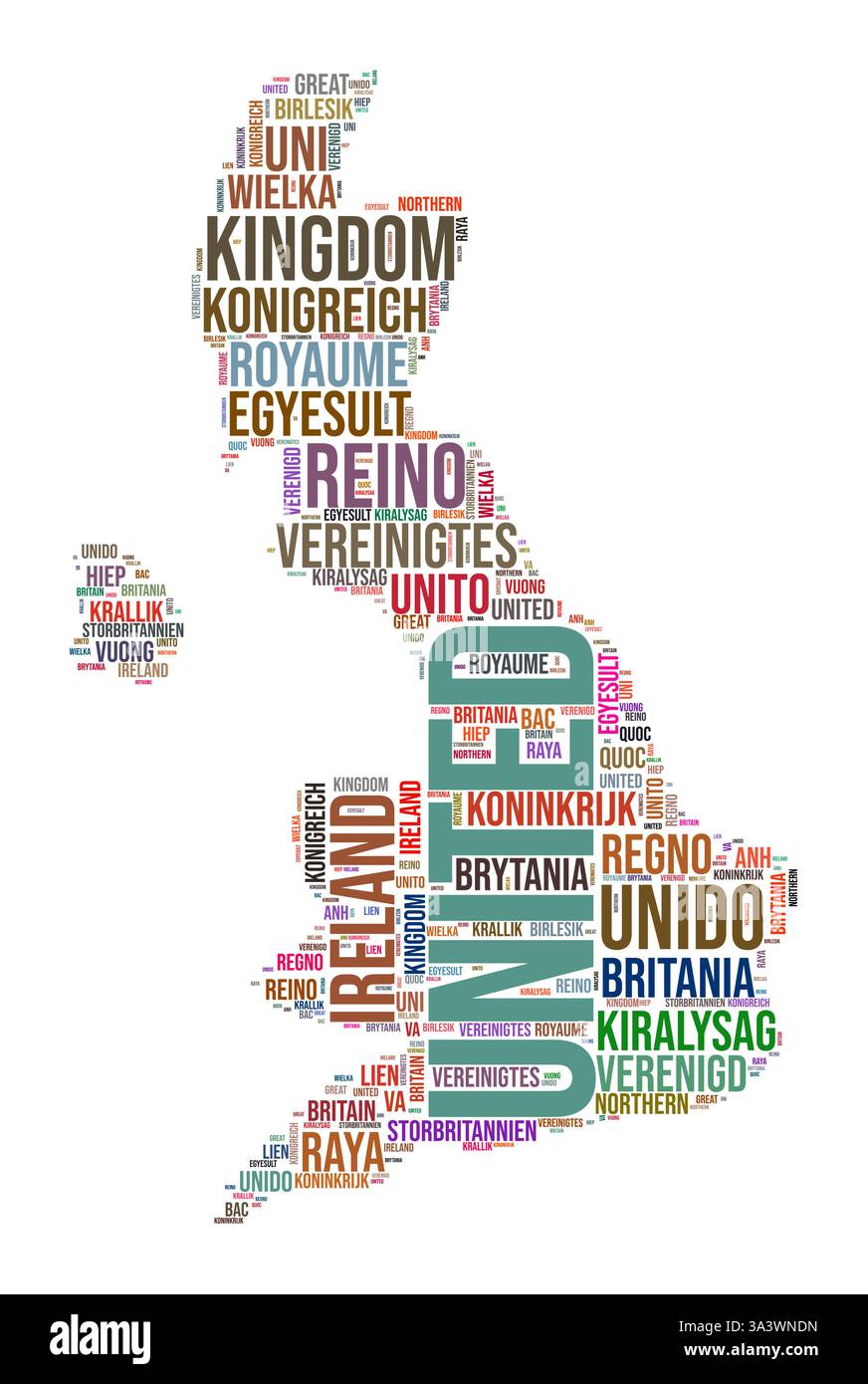Nuage de mots en forme de pays Royaume-Uni. Illustration de pays de style typographique. Image Royaume-Uni dans le style nuage de texte. Illustration vectorielle. Illustration de Vecteur