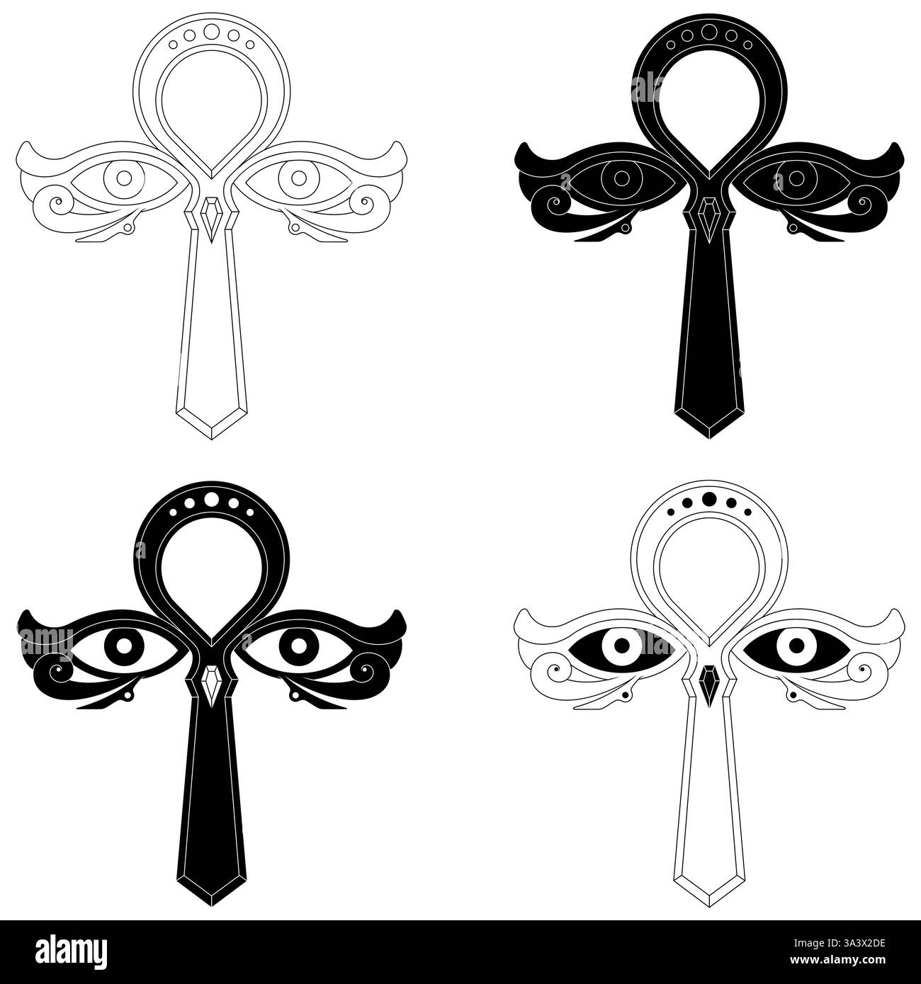 Ancien talisman égyptien avec des diamants. Ansate croix avec les yeux d'Horus Illustration de Vecteur