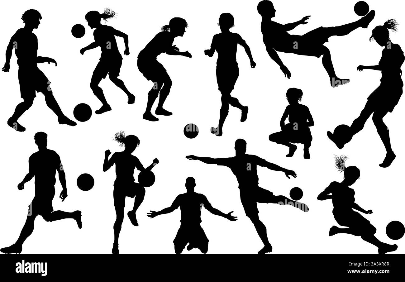 Soccer silhouettes ensembles mixtes 2024 A6-12 Illustration de Vecteur