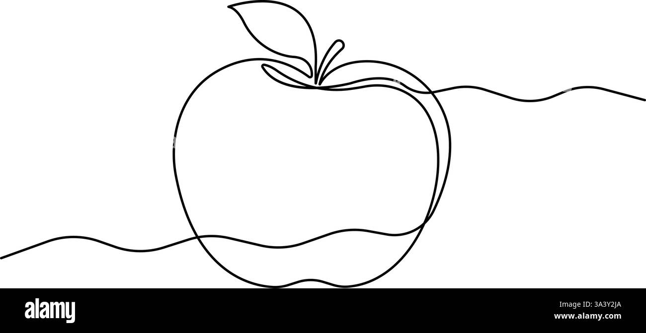 Dessin d'art continu d'une ligne de la conception de fruit de pomme Illustration de Vecteur
