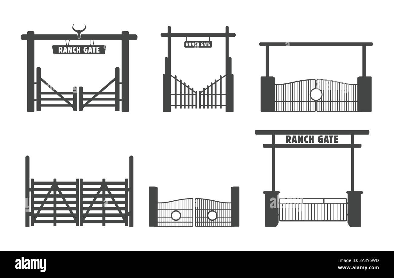 Silhouette de porte de ranch, vecteur de clôture de Ranch, silhouette de clôture de ferme, vecteur de clôture de ferme, vecteur de porte de ranch, clipart de porte de ranch. Illustration de Vecteur