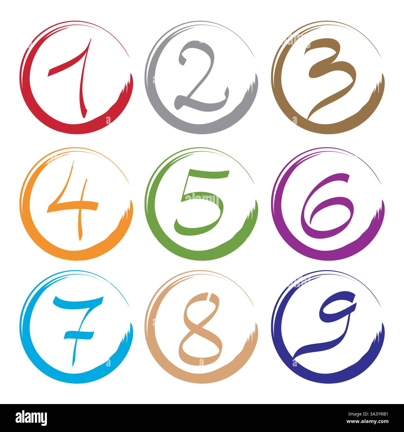 Ensemble d'icônes et d'éléments de logo numéros chiffres 1 à 9, multicolore Illustration de Vecteur
