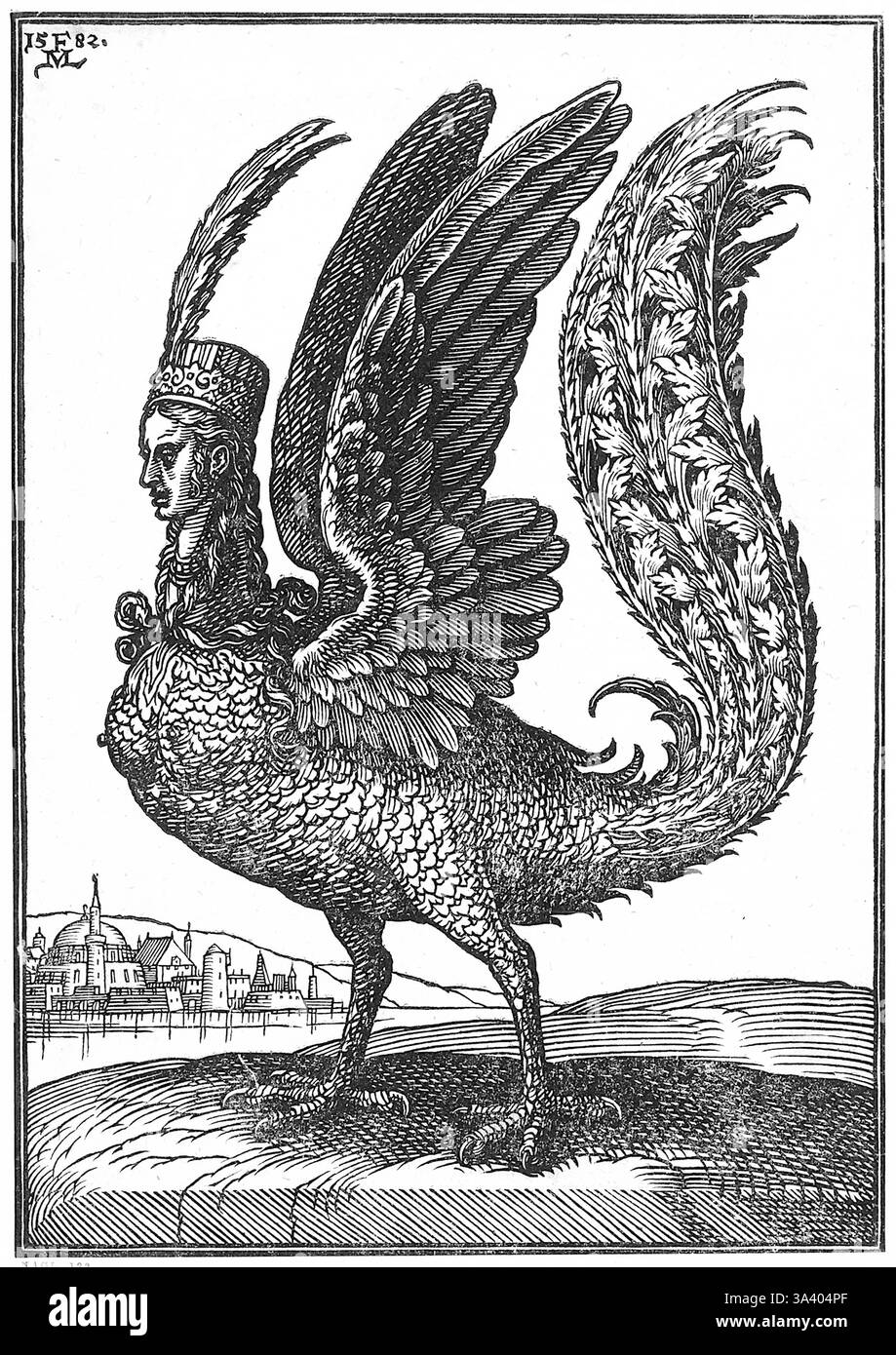 Melchior Lorck - peintre de la Renaissance, dessinateur et graveur d'origine danoise-allemande - Harpy - 1582 Banque D'Images