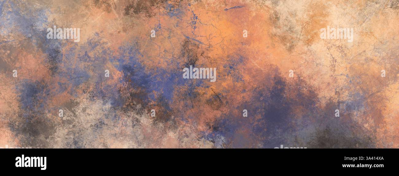 Bleu violet et saumon orange couleurs abstrait grunge design de fond peint grimy rugueux texture d'art en détresse avec des taches et des fissures motif Banque D'Images