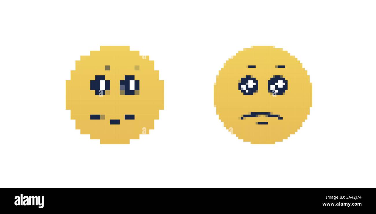 Émoticônes Pixel art affichant des expressions faciales joyeuses et tristes contrastées Illustration de Vecteur