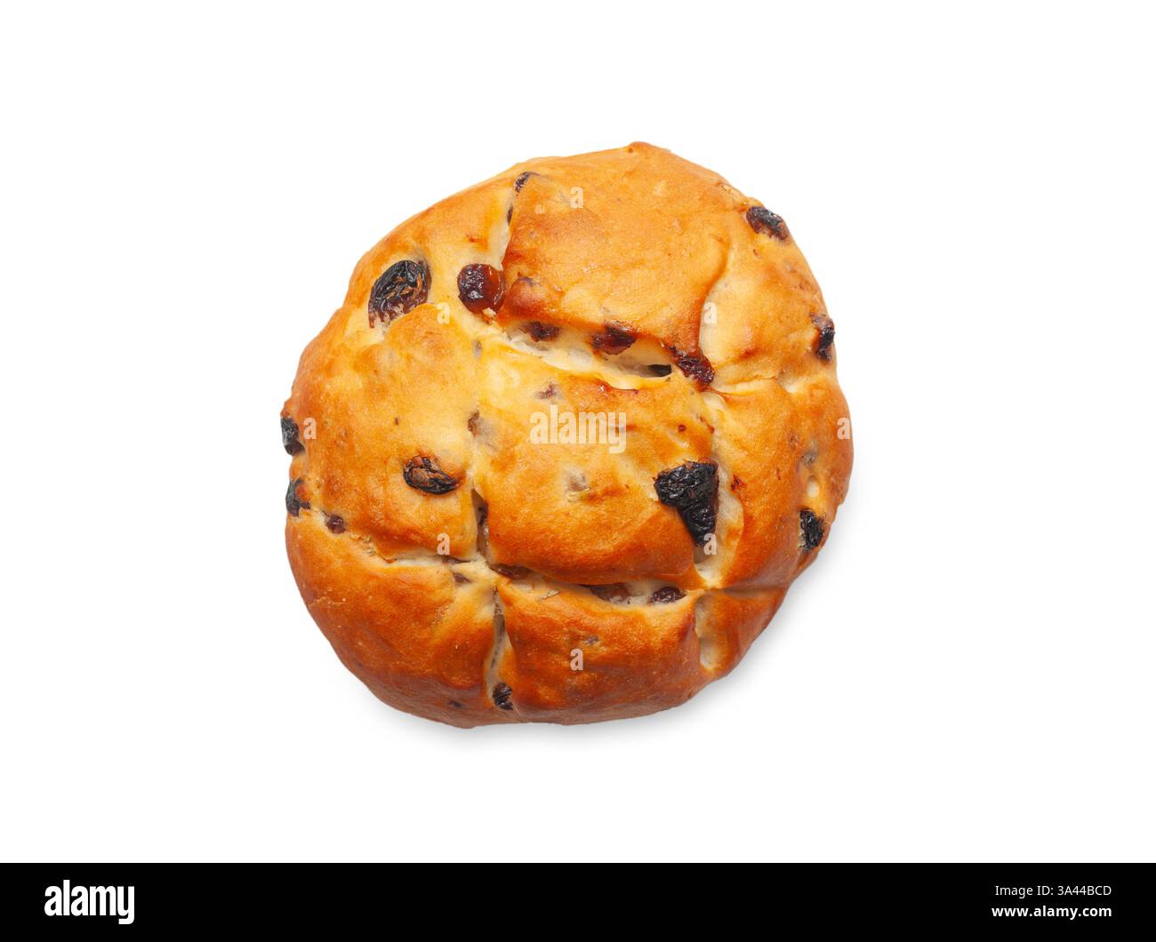 Pain rond de pain toscan Pan di Ramerino, avec raisins secs dosés et romarin parfumé, magnifiquement isolé sur un fond blanc propre Banque D'Images