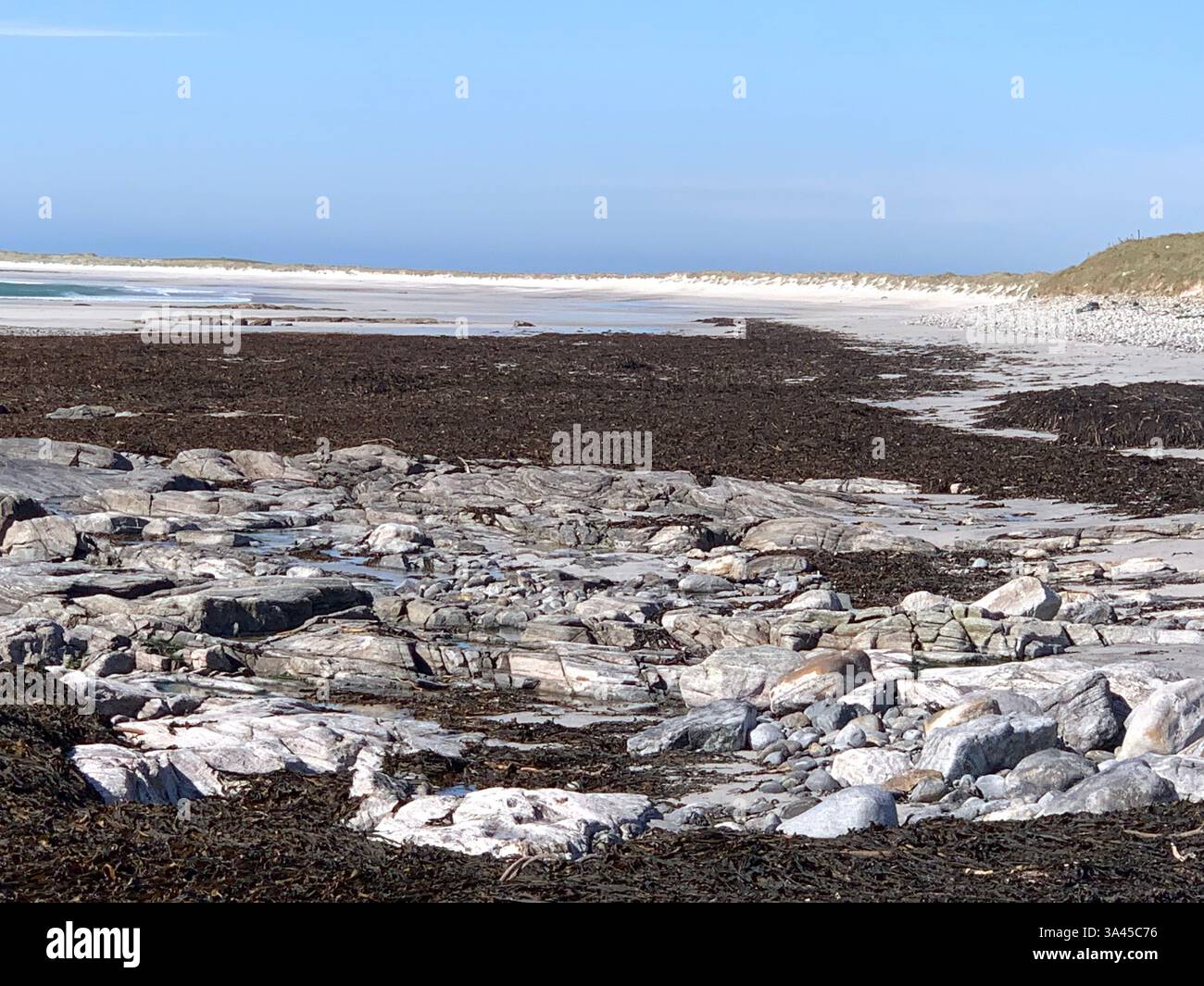 Eriskay Barra Île de South Uist Rubha Ban Côte ouest de l'Écosse Île îles Kildonan personne terre île chaude plage ensoleillée Banque D'Images