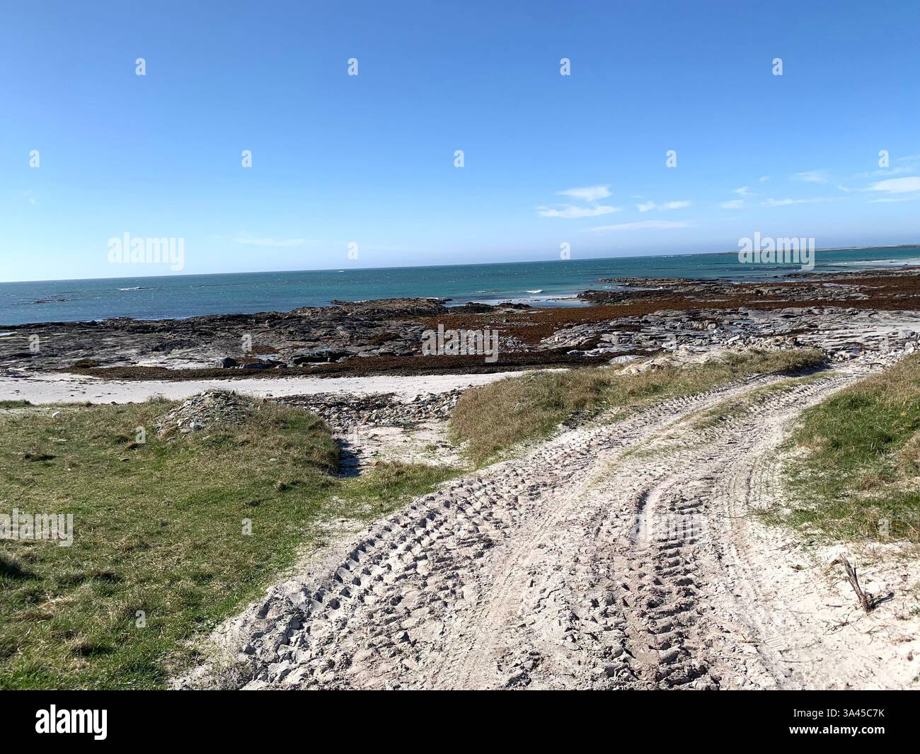 Eriskay Barra Île de South Uist Rubha Ban Côte ouest de l'Écosse Îles Îles Météo Kildonan terre Île plage chaude et ensoleillée Banque D'Images