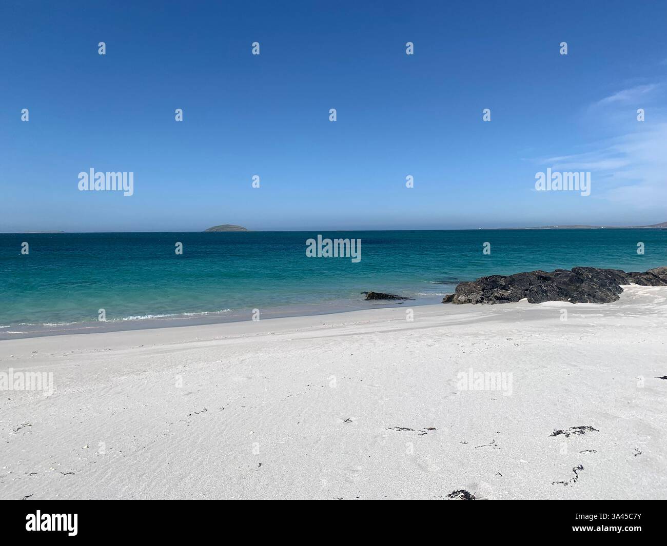 Kildonan Beach Île de South Uist Rubha Ban Côte ouest de l'Écosse Îles Îles temps paix personne ne terre île chaude plage de rivage ensoleillée Banque D'Images