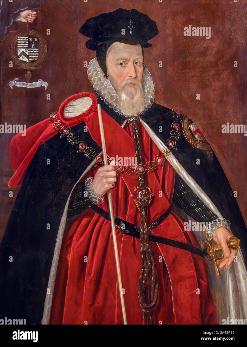 William Cecil. Portrait de Sir William Cecil (1520-1598), 1er baron Burghley, conseiller en chef de la reine Elizabeth I, secrétaire d'État et Lord High Trésorier, par l'école de Michael Gheerhaerts le jeune, huile sur panneau, c. 1585 Banque D'Images