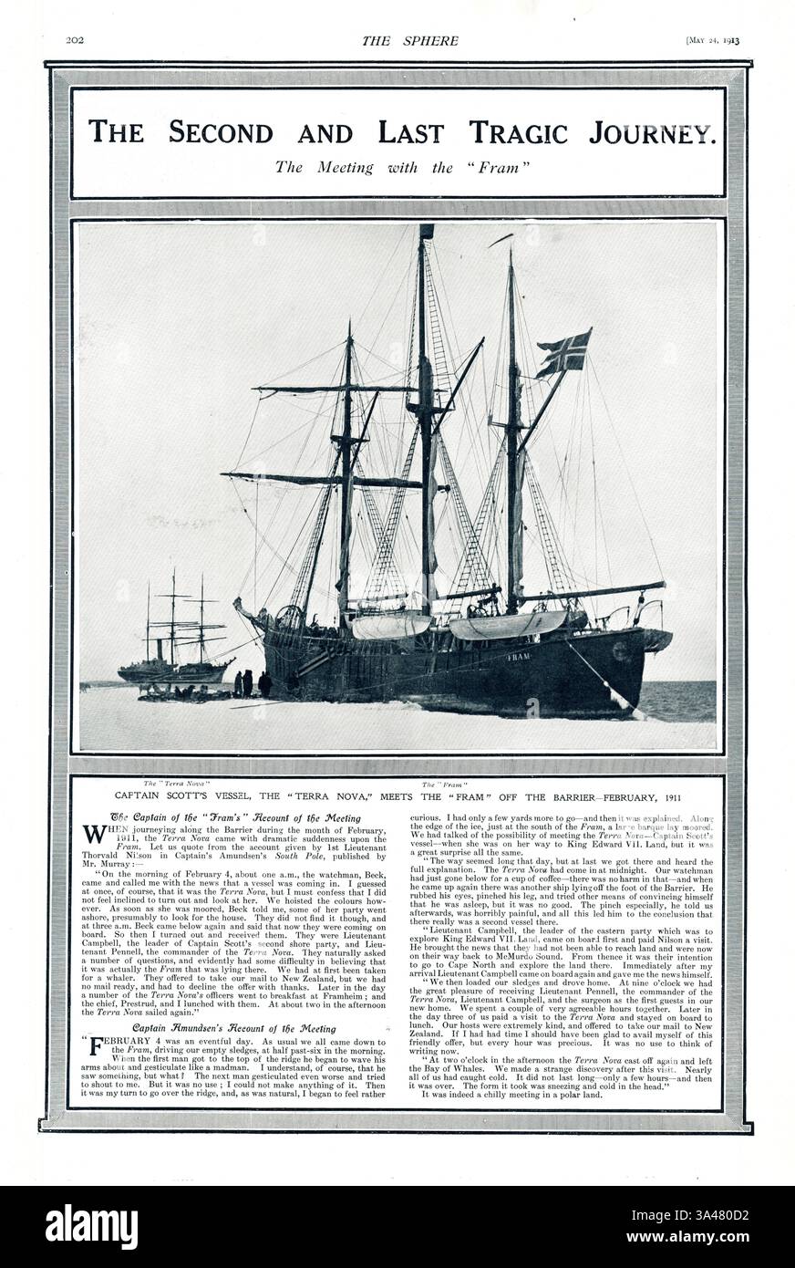 1913 le vaisseau de Sphere Amundsen, le Fram, avec le vaisseau de Scott, le Terra Nova Banque D'Images