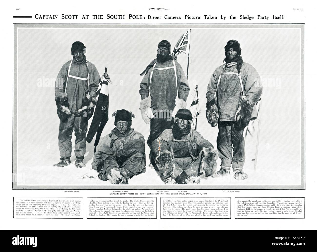 1913 le Mémorial sphère au capitaine Scott au pôle Sud avec ses quatre compagnons Banque D'Images