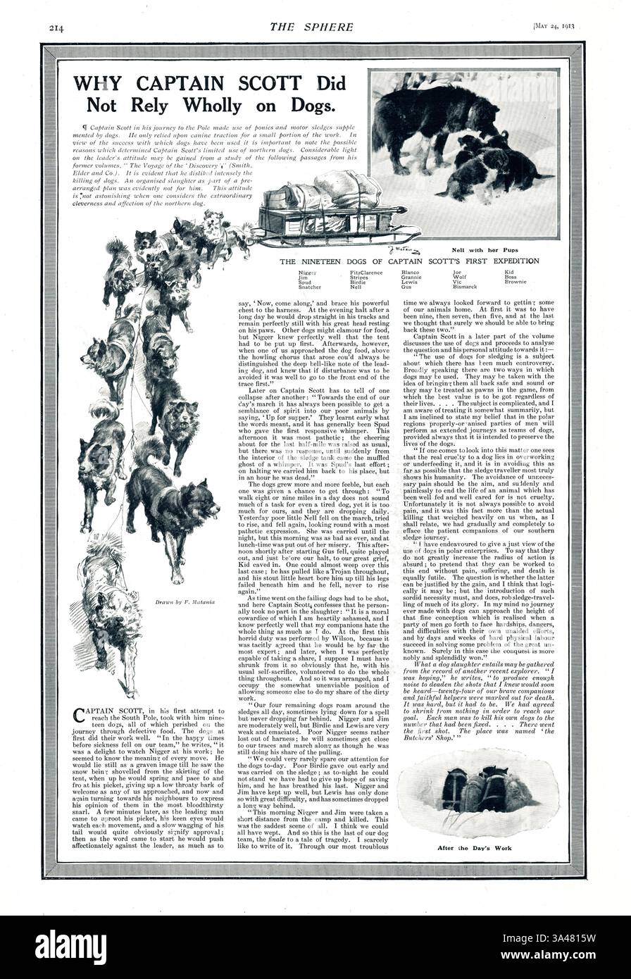 1913 le monument commémoratif sphère au capitaine Scott et l'utilisation de chiens de traîneau Banque D'Images