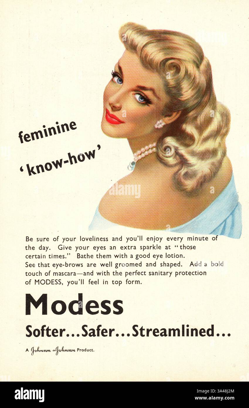1950 UK Advert protection sanitaire Modess Banque D'Images