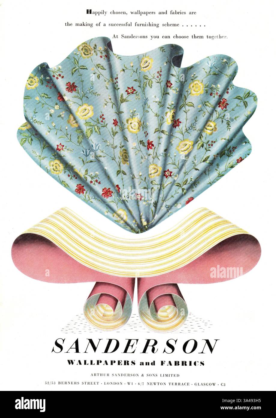Fonds d'écran Sanderson annonce 1951 UK Banque D'Images