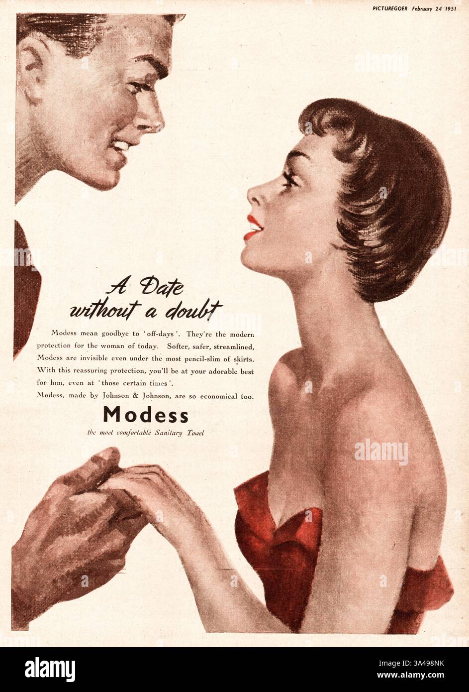 1951 UK Advert protection sanitaire Modess Banque D'Images