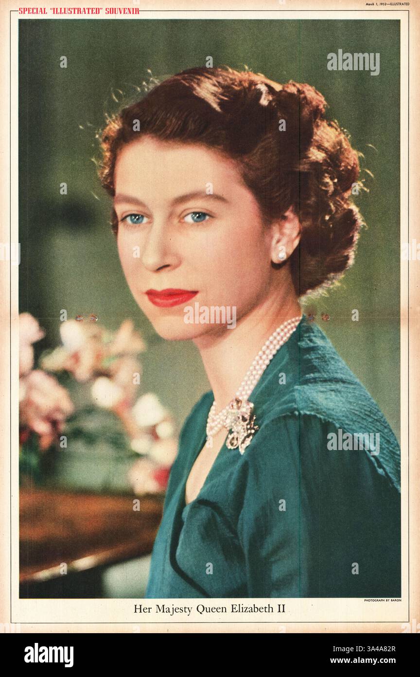 1952 portrait de magazine illustré Reine Elizabeth II Banque D'Images