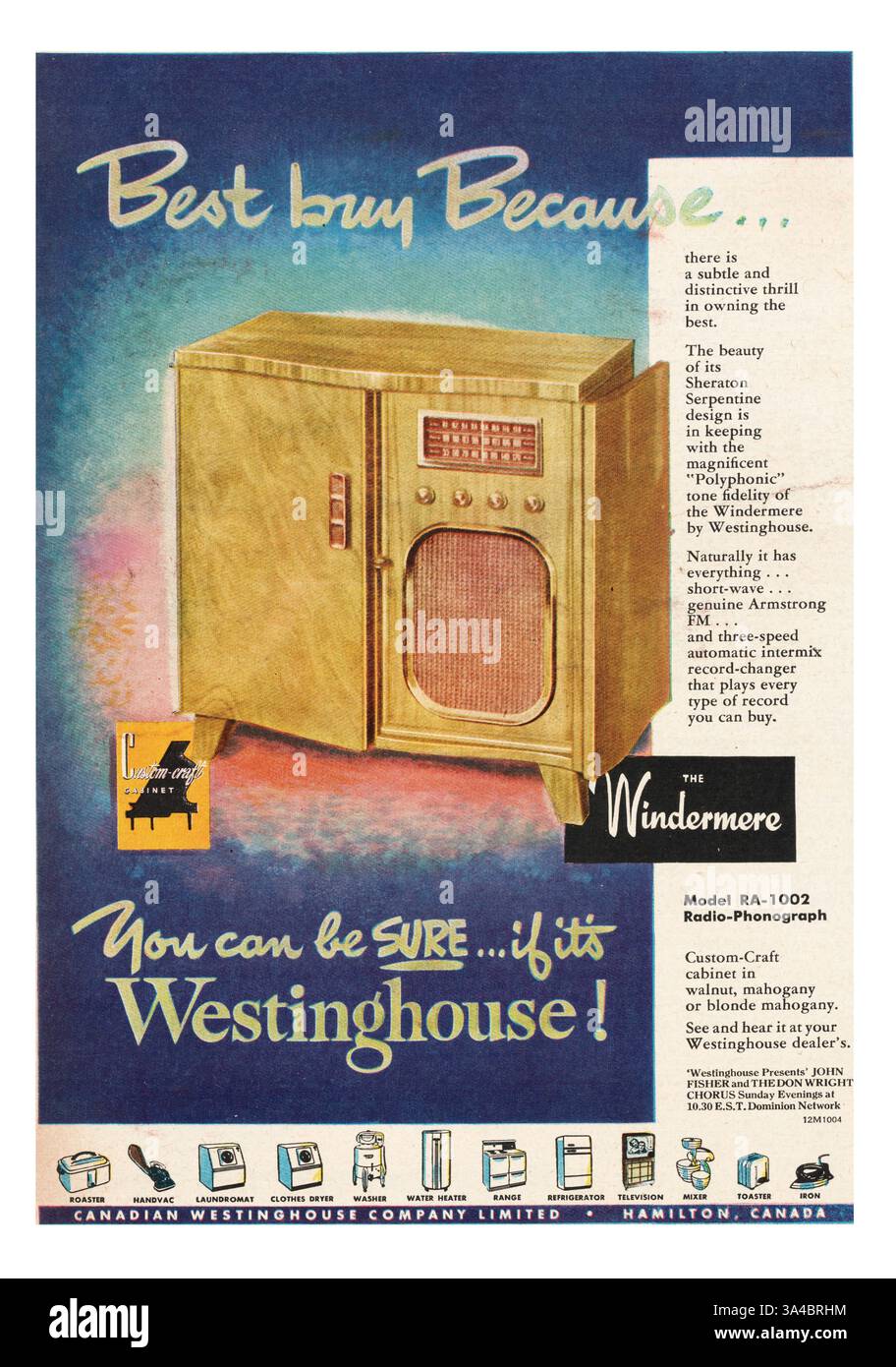 1951 publicité radiophonique de Westinghouse Magazine canadien Banque D'Images