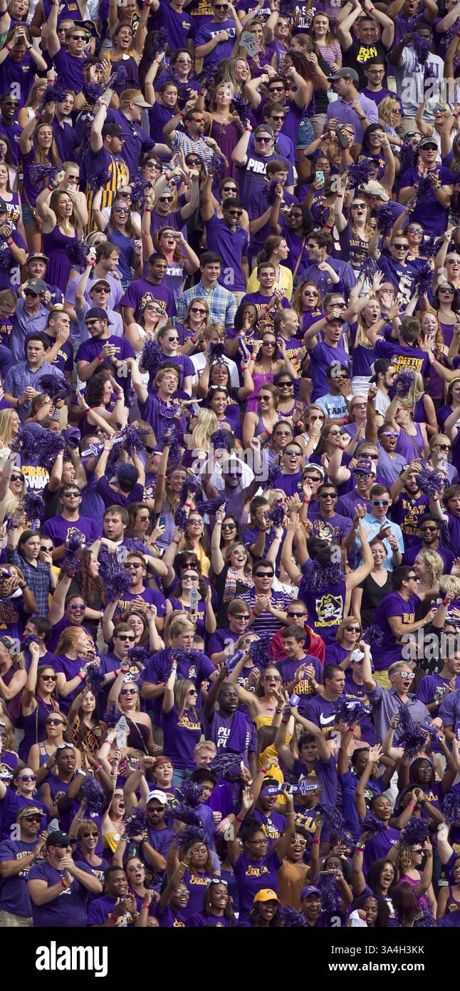 20 septembre 2014 - Greenville, Caroline du Nord, États-Unis - les fans de Caroline de l'est célèbrent le premier touchdown des Pirates dans leur match contre la Caroline du Nord le samedi 20 septembre 2014 au stade Dowdy-Ficklen de Greenville, Caroline du Nord (crédit image : © Robert Willett/MCT/ZUMA Wire) Banque D'Images