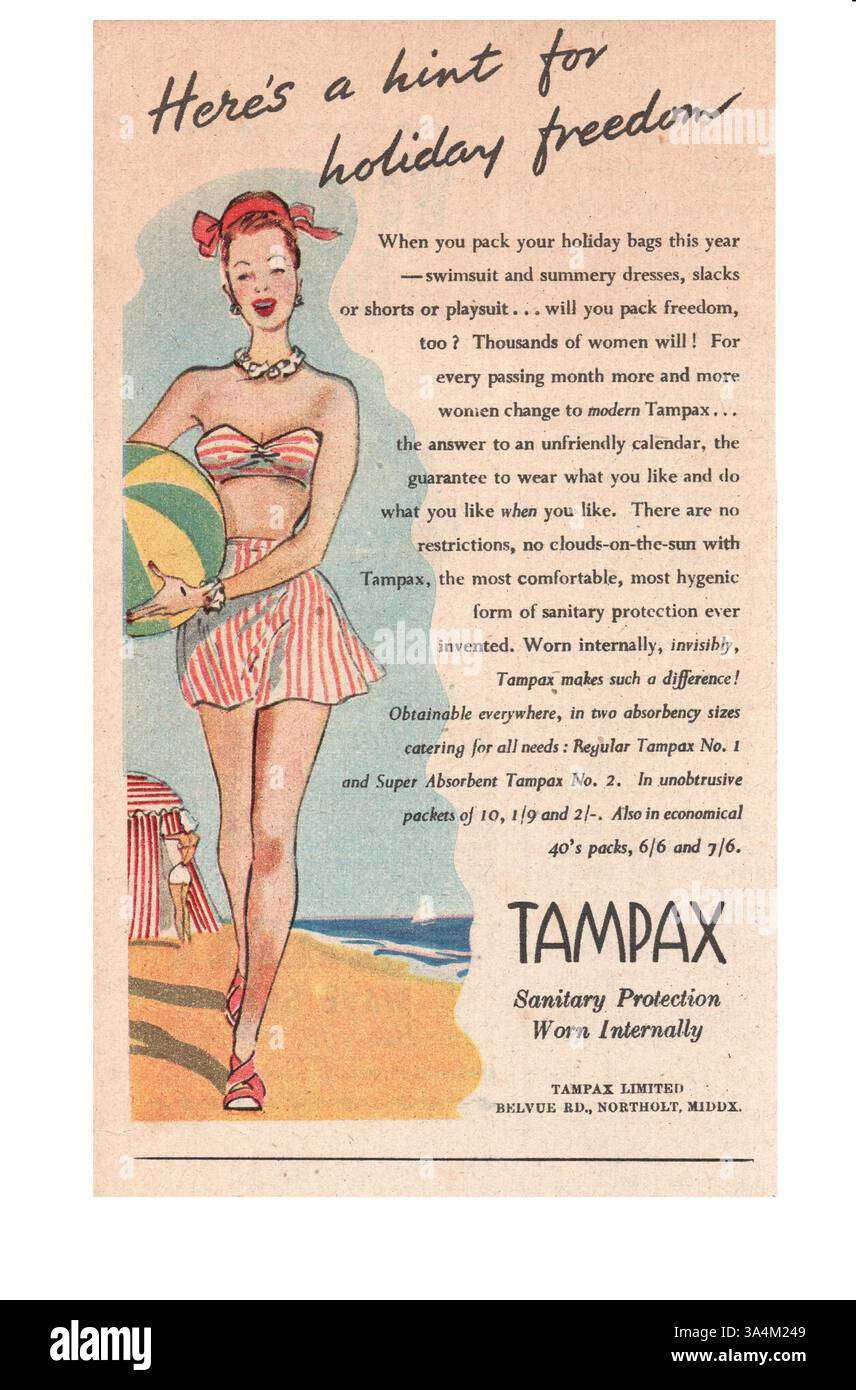 1949 UK Advert Tampax protection sanitaire Banque D'Images