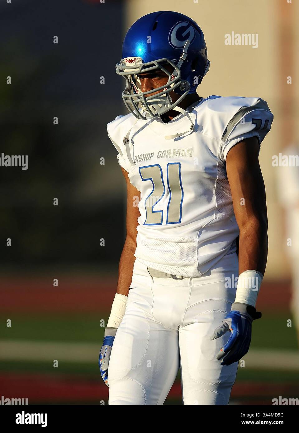 12 septembre 2014 Corona, CA. Bishop Gorman Wide Receiver Cordell Broadus #21.CIF-SS Prep Football Varsity Bishop Gorman v. Centennial Corona..Louis Lopez/Modern Exposure(crédit image : © Louis Lopez/Cal Sport Media/ZUMAPRESS.com) Banque D'Images