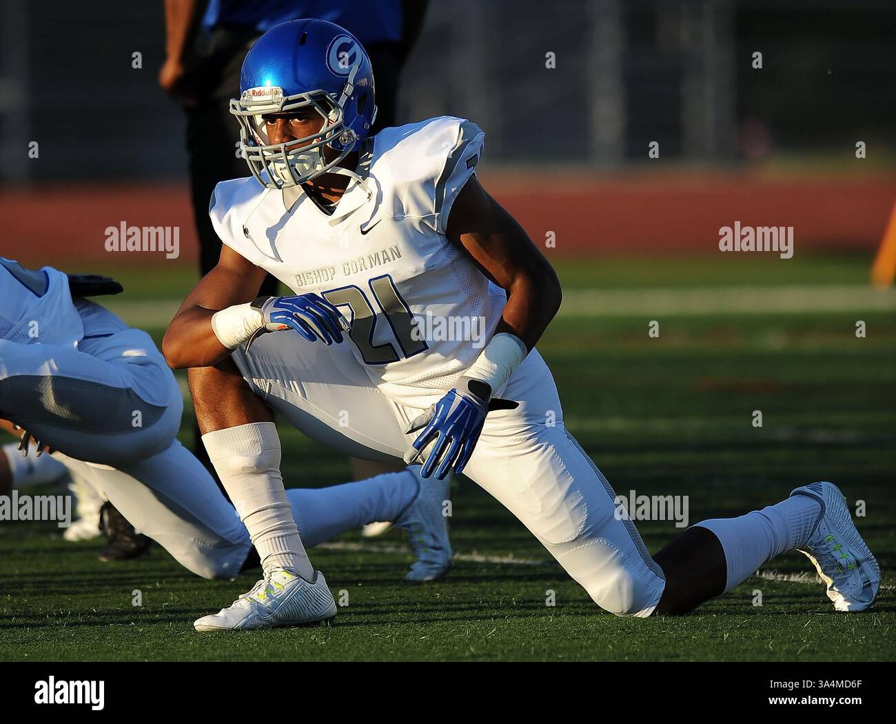 12 septembre 2014 Corona, CA. Bishop Gorman Wide Receiver Cordell Broadus #21.CIF-SS Prep Football Varsity Bishop Gorman v. Centennial Corona..Louis Lopez/Modern Exposure(crédit image : © Louis Lopez/Cal Sport Media/ZUMAPRESS.com) Banque D'Images