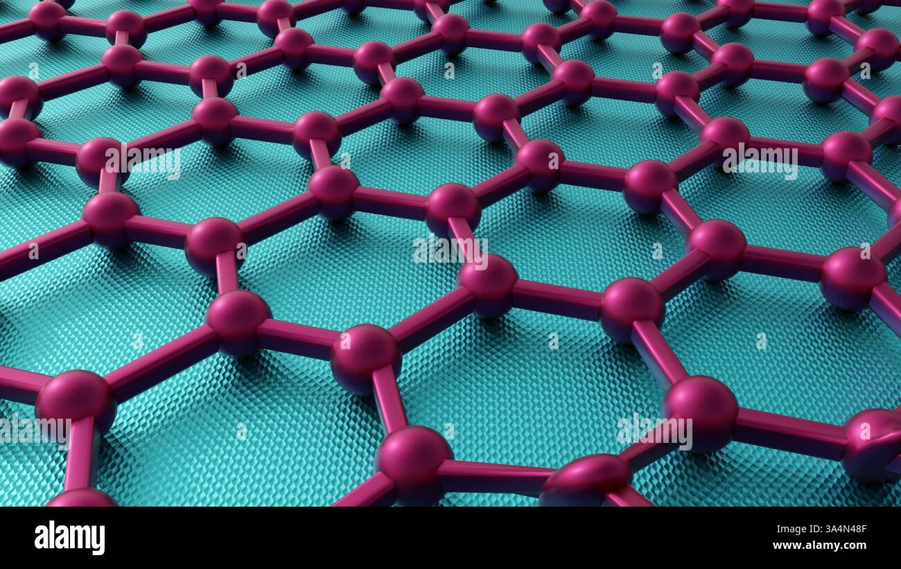 Un gros plan, rendu 3D d'une structure de graphène, mettant en valeur son réseau hexagonal caractéristique. Banque D'Images