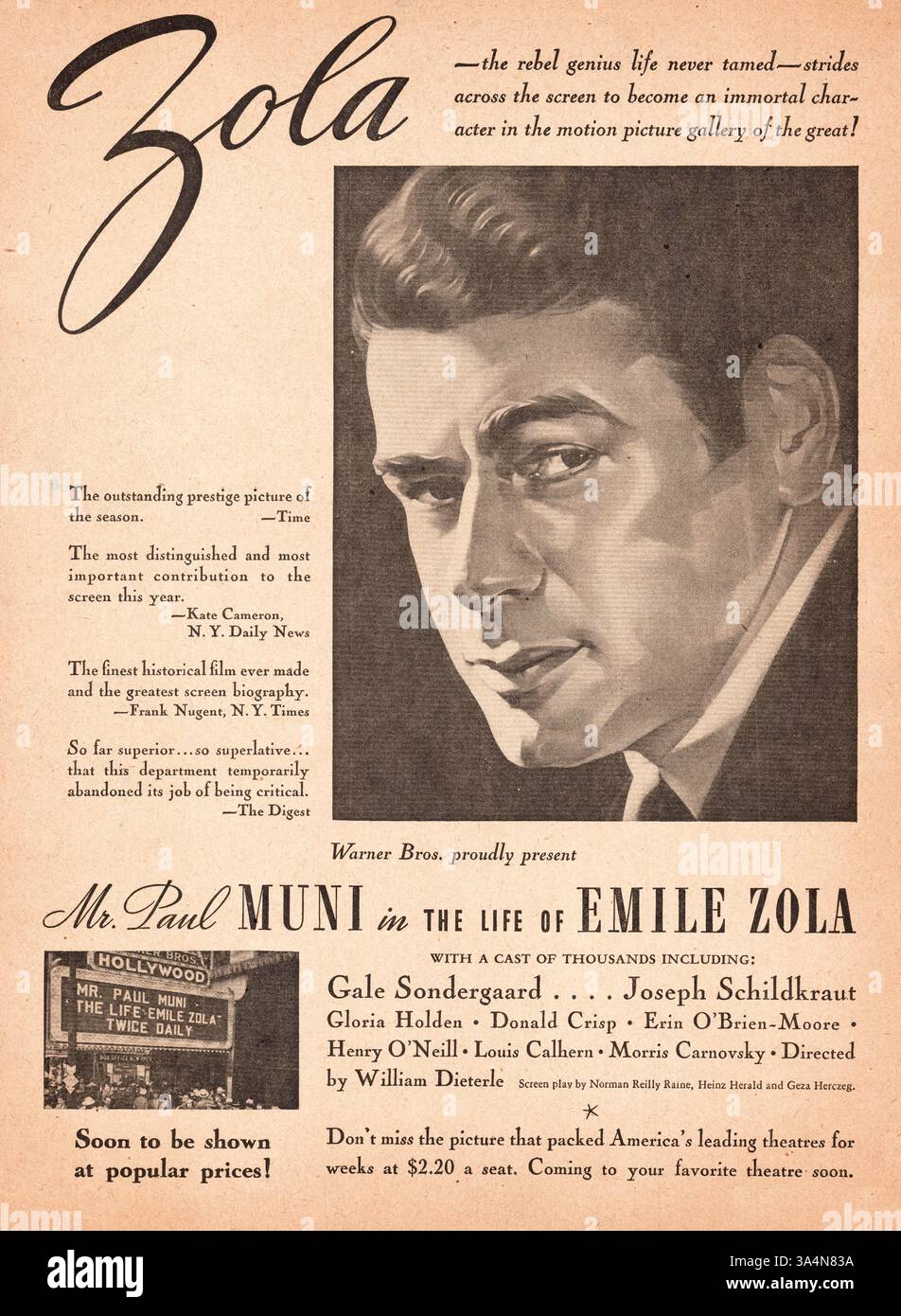 1937 film publicitaire la vie d'Emile Zola avec Paul muni Banque D'Images