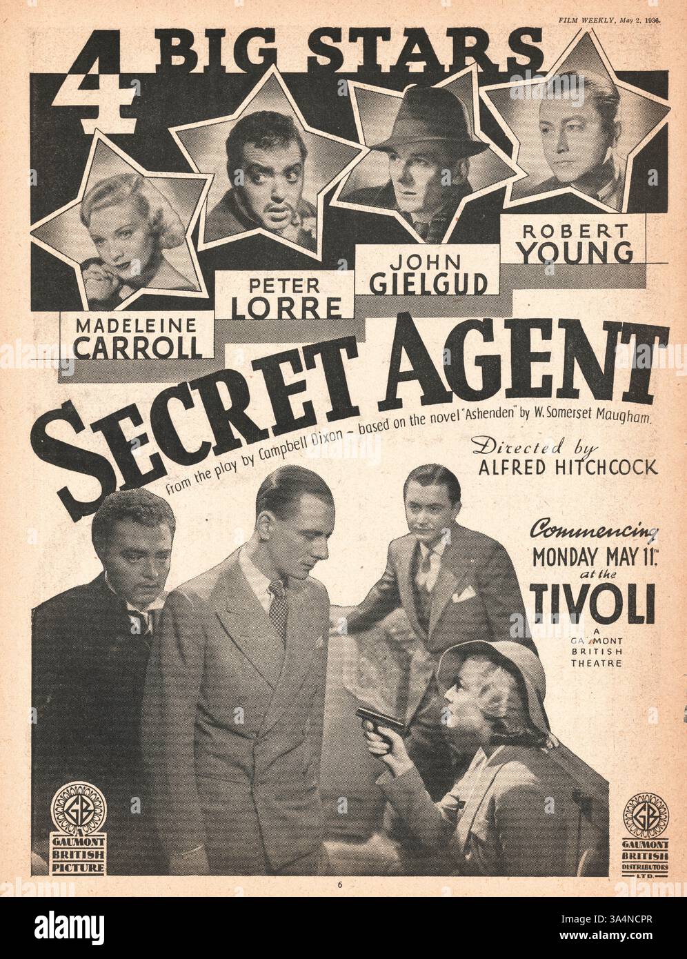 1936 film Weekly Advert agent secret Banque D'Images