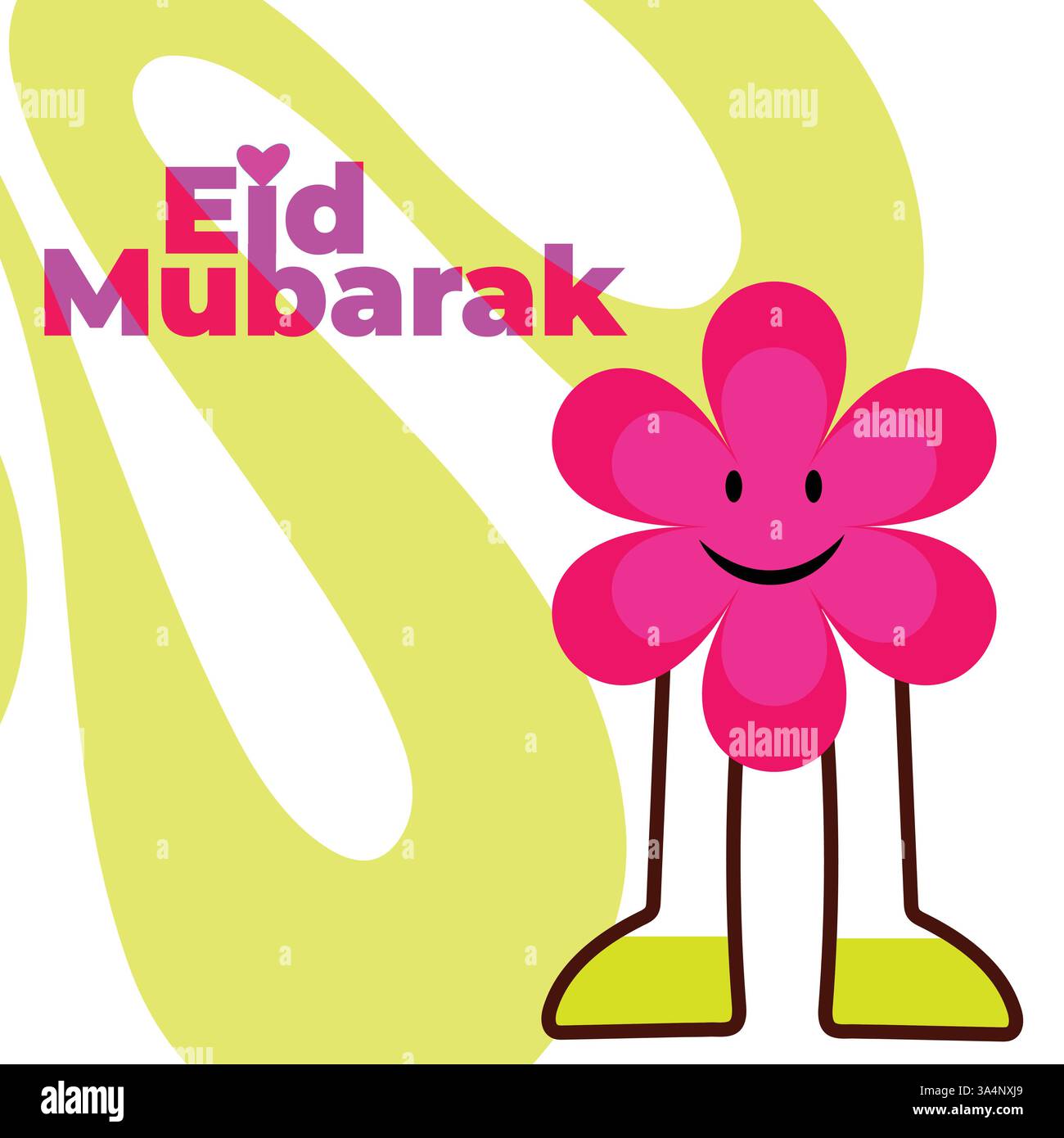 Salutations lumineuses et ludiques de l'Aid Moubarak – illustration de personnage de fleur mignonne Illustration de Vecteur