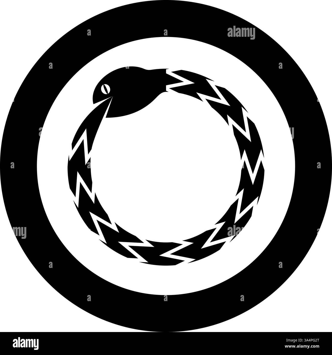 Uroboros Zhulong serpent mangeant sa propre queue enroulée dans l'anneau Ouroboros serpent icône en cercle rond couleur noire illustration vectorielle image plein contour Illustration de Vecteur