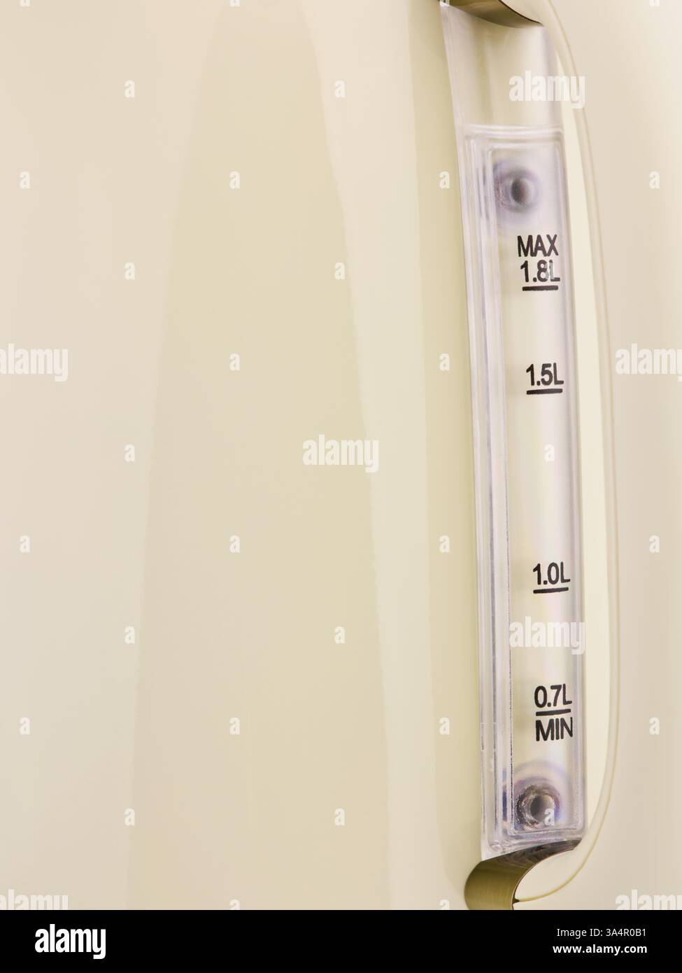 Indicateur de niveau de la bouilloire beige clair avec fond de modèle de vapeur d'eau bouillie. Espace pour le texte. Banque D'Images