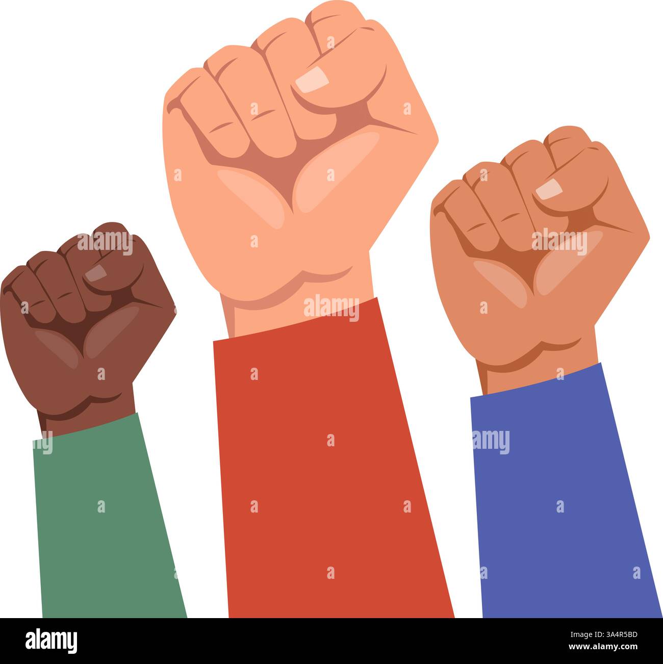 Les mains serrées dans les poings comme symbole de protestation ou de lutte. Mouvement social. Geste émeute. Démonstration et résistance. Lutte pour la solidarité et Illustration de Vecteur