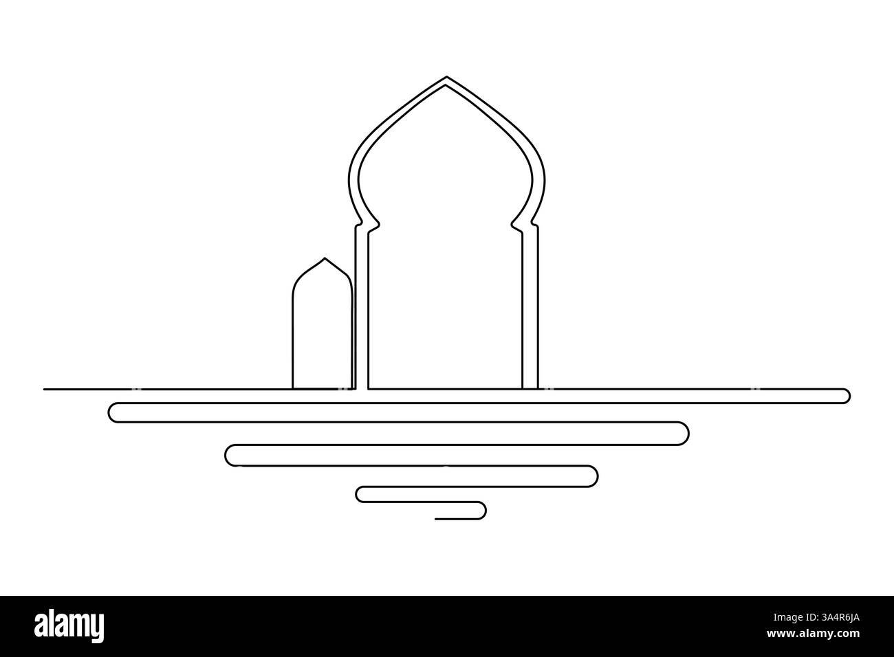 Icône de fenêtre islamique dessin continu d'une ligne illustration vectorielle de silhouette de contour simple Illustration de Vecteur
