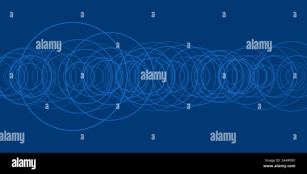 Un fond abstrait bleu présente des cercles interconnectés, formant un motif géométrique dynamique. Les formes répétitives et la couleur uniforme créent un visu Illustration de Vecteur