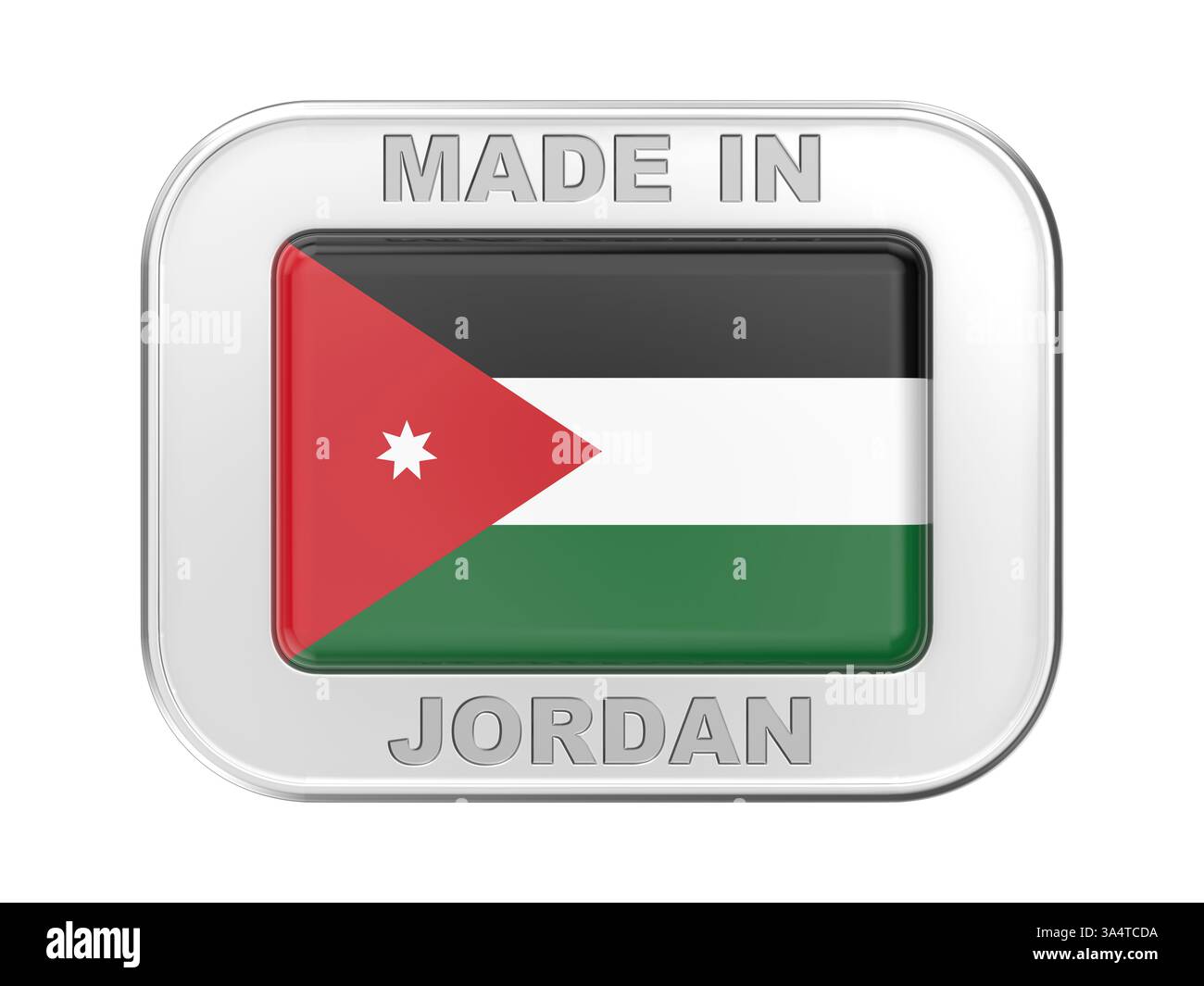 Fabriqué en Jordanie, badge argenté avec le drapeau de Jordan Banque D'Images