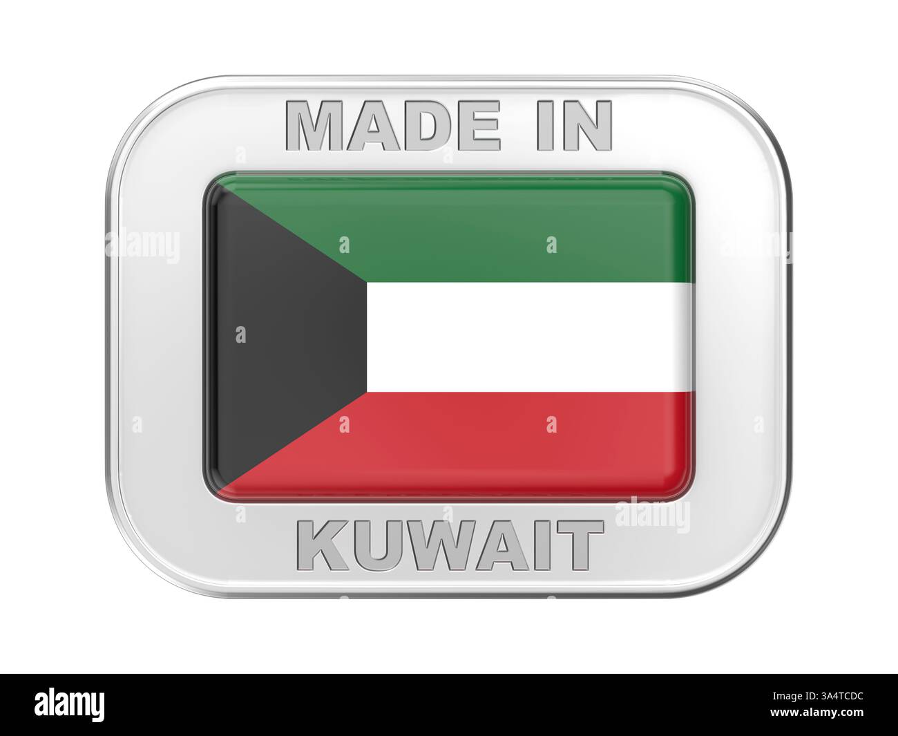 Fabriqué au Koweït, badge en argent avec le drapeau du Koweït Banque D'Images