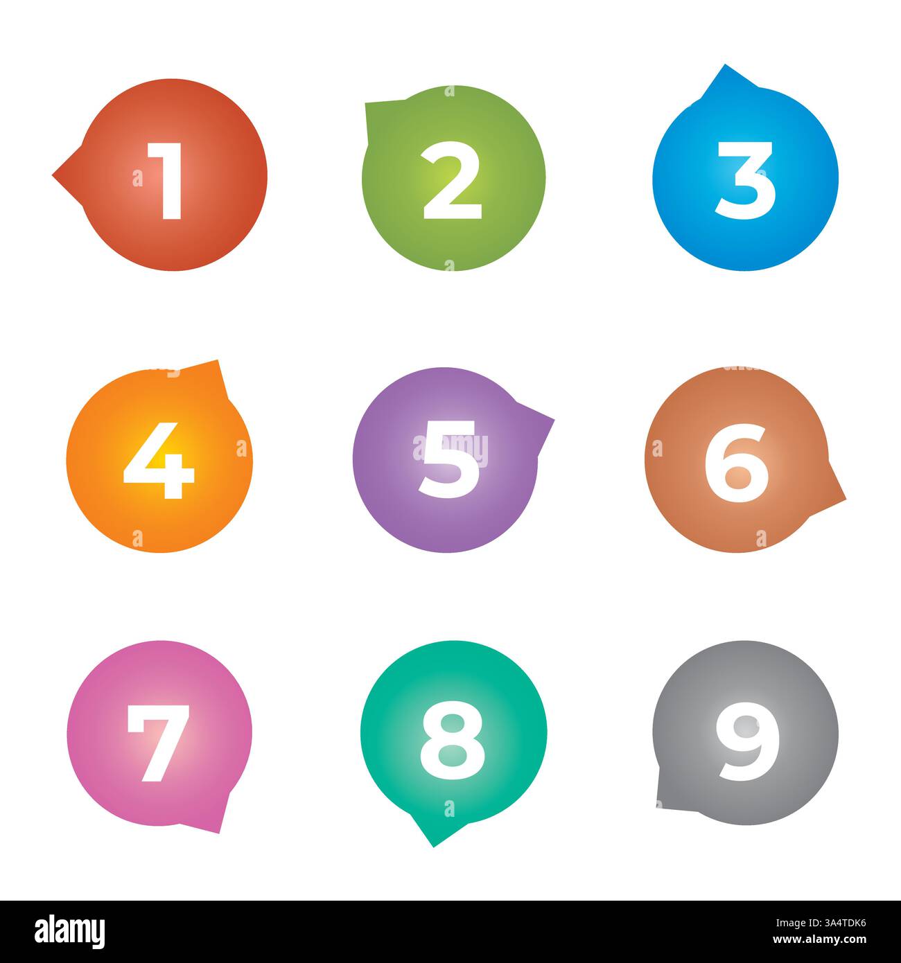 Ensemble d'icônes et d'éléments de logo numéros chiffres 1 à 9, multicolore Illustration de Vecteur