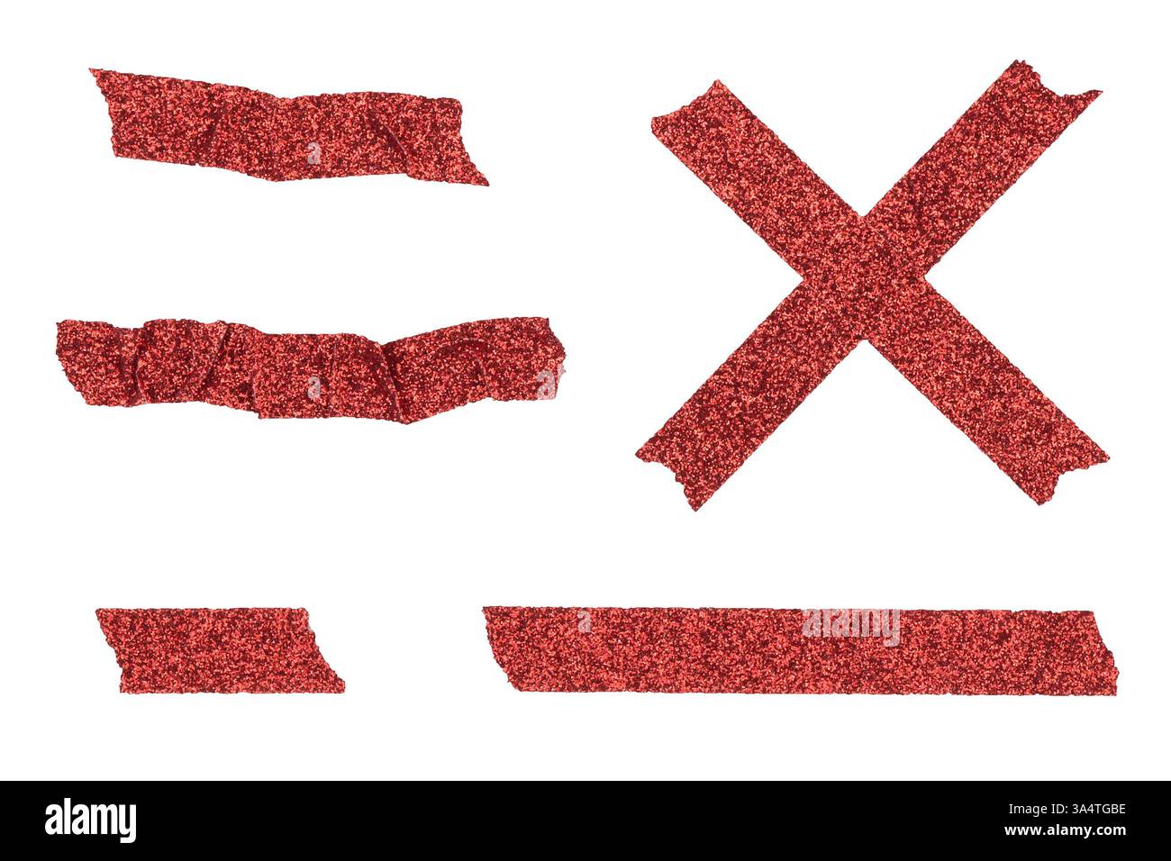 Rubans rouges à paillettes isolés sur fond blanc et PNG transparent Banque D'Images