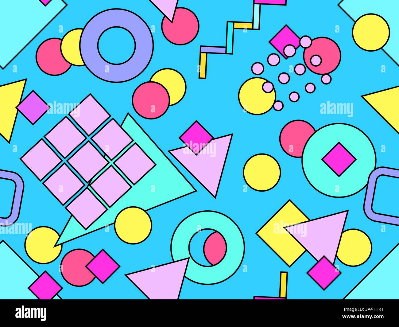Motif sans couture avec des formes géométriques colorées avec un contour noir. Motif géométrique avec des éléments Memphis dans le style des années 80 Illustration de Vecteur