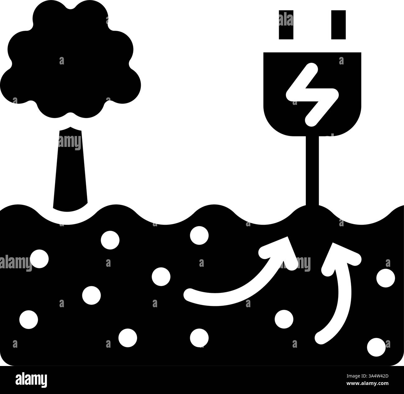 Icon Glyph recharge la prise géothermique et l'énergie du sol. Énergies renouvelables, écologie et énergie alternative. Concept d'icône noire unie Illustration de Vecteur