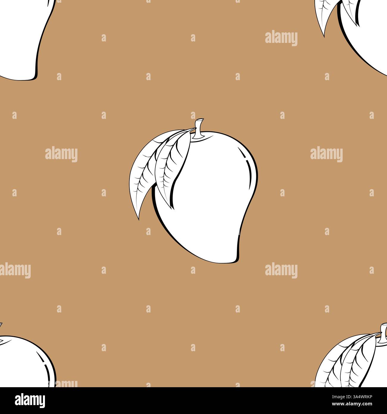 2d line art mango fruit form contour abstrait sans couture motif sur fond d'écran brun. Illustration de Vecteur