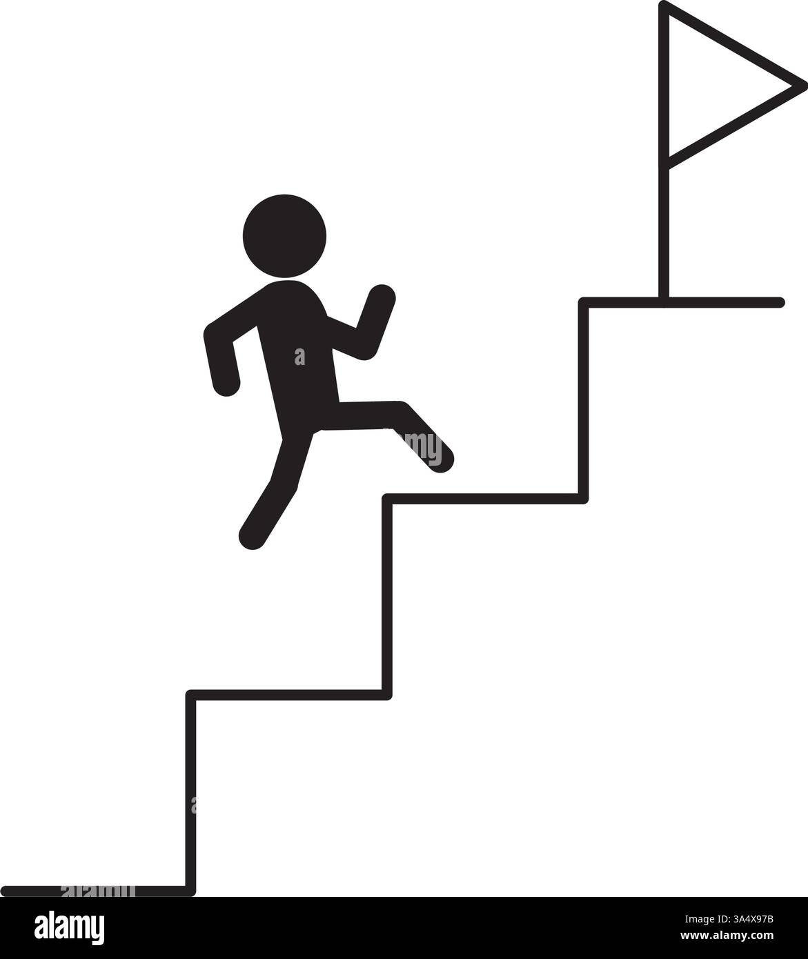 Pictogramme de personne montant les escaliers. Symbole de la réalisation des objectifs et de la croissance. Illustration de Vecteur