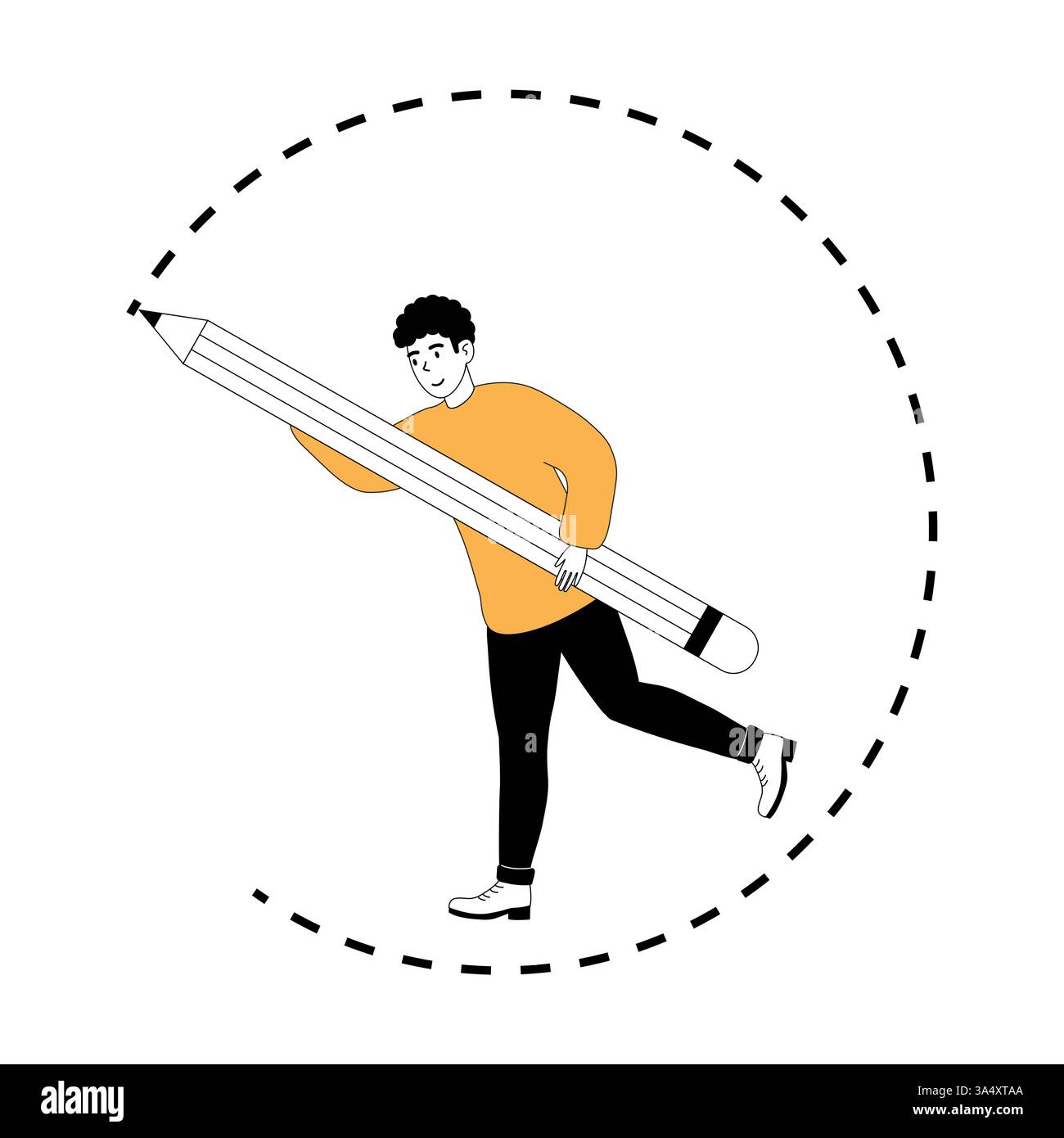 Personne marchant tout en tenant un grand crayon dans une illustration créative Illustration de Vecteur