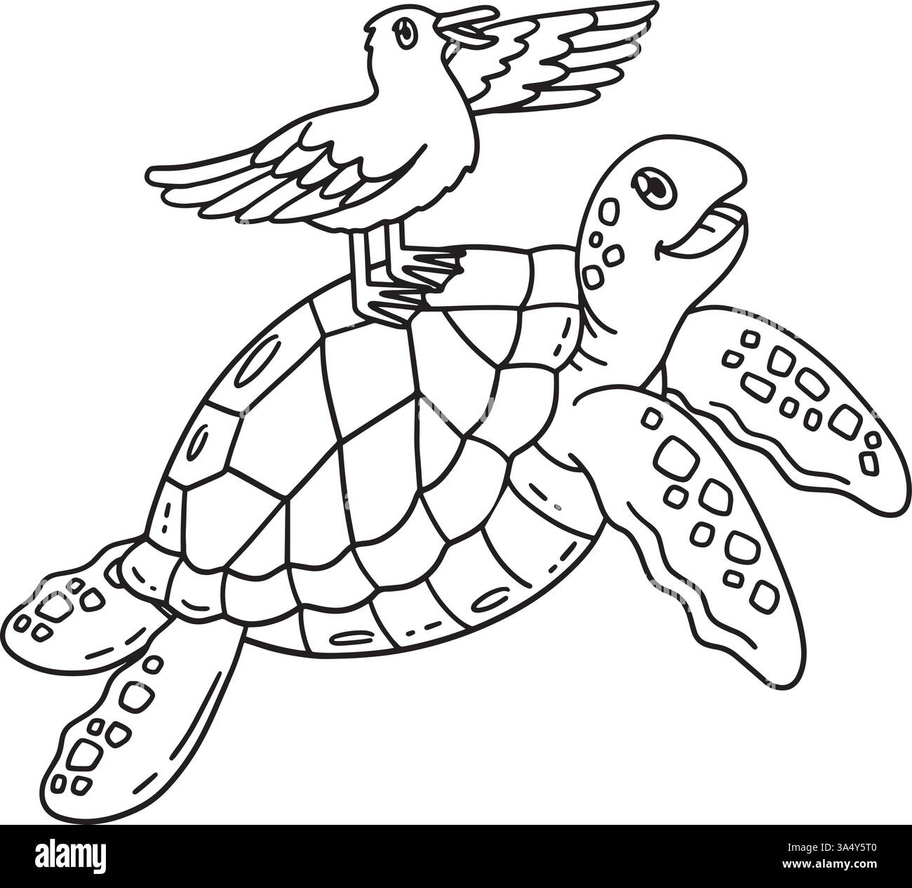 Mouette sur la page de coloration isolée d'une tortue Illustration de Vecteur