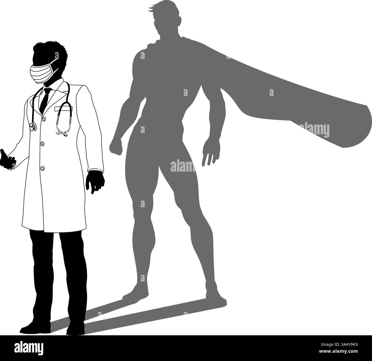 Super-héros Doctor avec Super Hero Shadow Silhouette Illustration de Vecteur